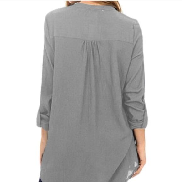 Abigail Asymmetric Hemline Roll Tab Sleeve Blouse - Picture 7 of 7